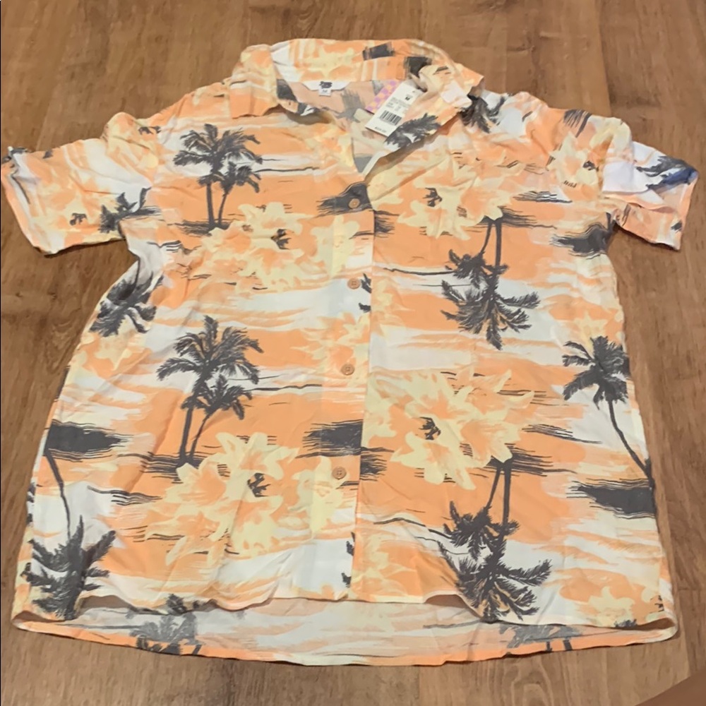 Ascot + Hart Tropical Orange Palm Tree Button Up Shirt